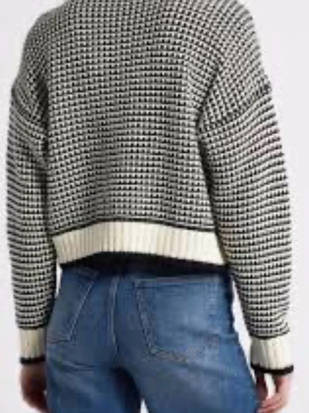 NWT Madewell Textured-Stitch Crewneck Sweater Ivory Black Stripe Size L